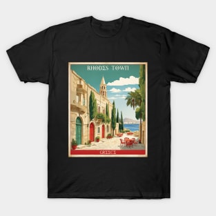 Rhodes Town Greece Tourism Vintage Poster T-Shirt